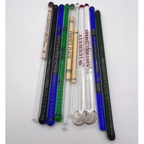 Other - Vintage Advertising Glass Swizzle Sticks 10pc Multi Excellent Barware Set